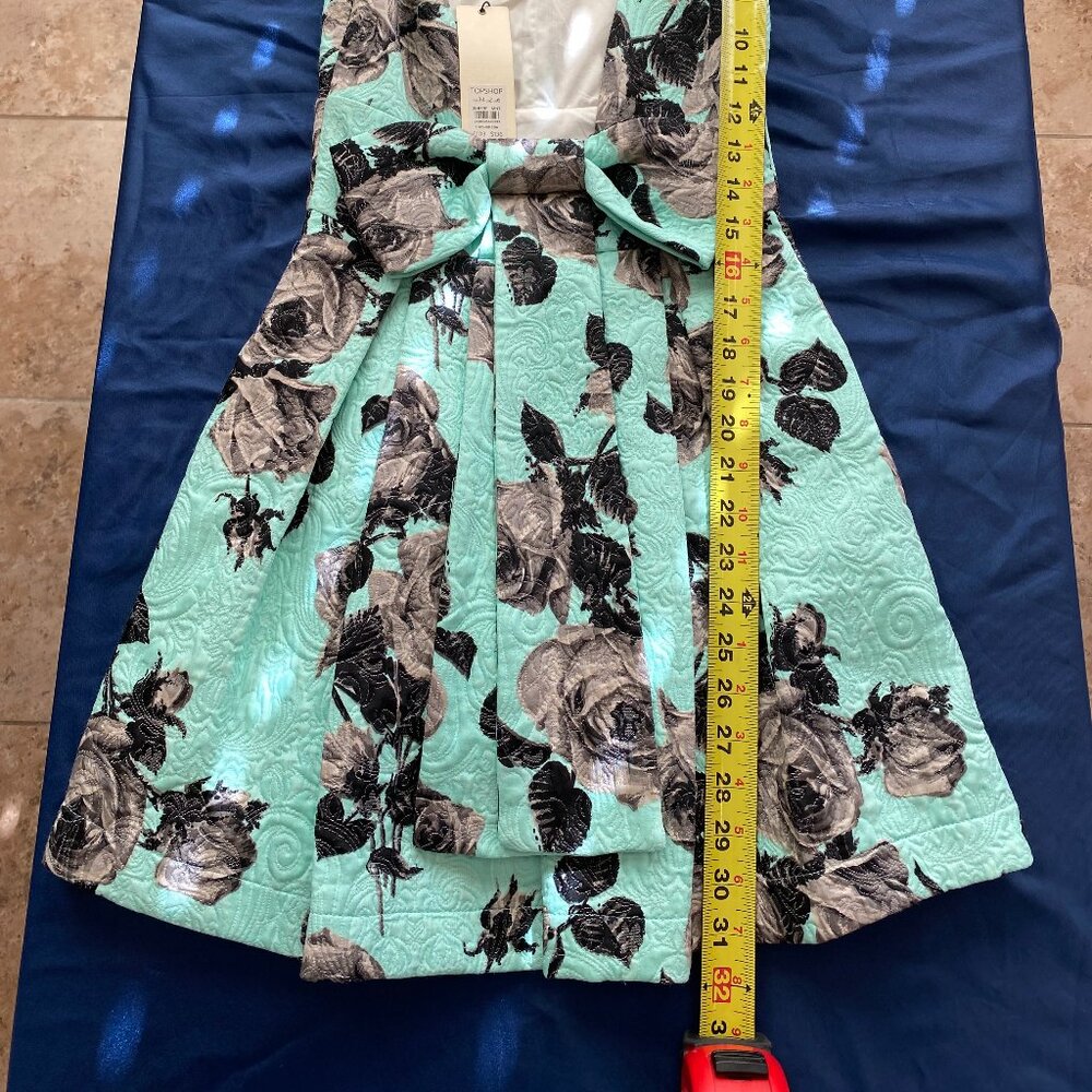 Topshop Mint Green Embossed Floral Print Fit And Flare Backless Dress Size 2 - Picture 4 of 9